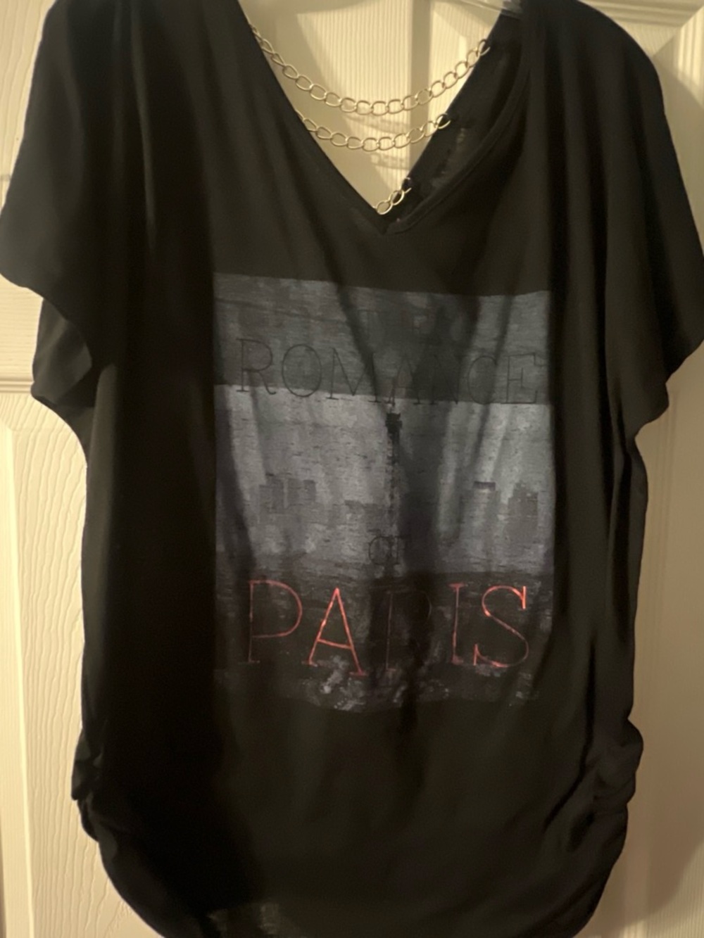 Black Romance of Paris Graphic V-Neck Women's Top